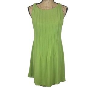Cynthia Howie Y2K Sleeveless Mini Dress Green 100% Silk Pintuck Pleated Size 8